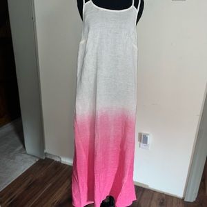 W by Worth pink/white linen sundress w/pockets - 8